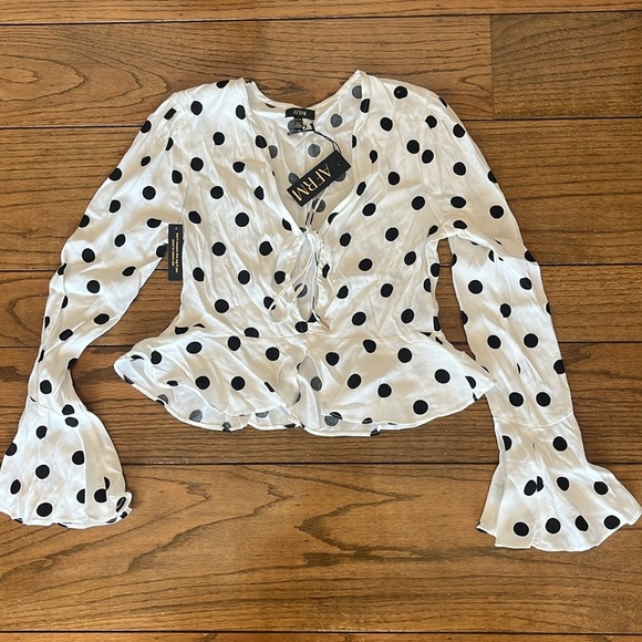 Afrm Scarlett Tie Front Polka Dot Top New With Tag Size XS New With Tag - Picture 2 of 7